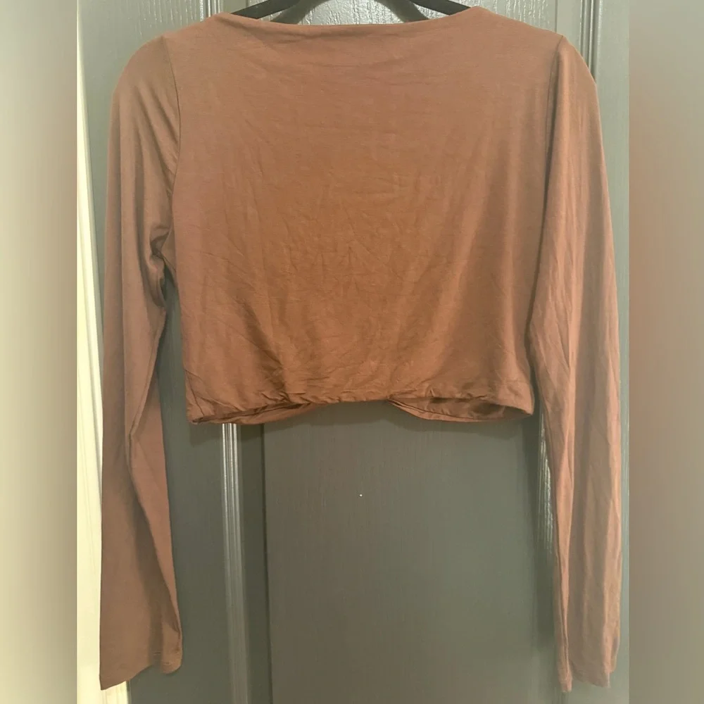 Naked Wardrobe Ruched Cropped Long Sleeve Top | Chocolate Brown | XL | NWOT